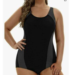 Aqua Eve Plus Size Athletic One Piece Tummy Control Slimming Swimsuit NWT